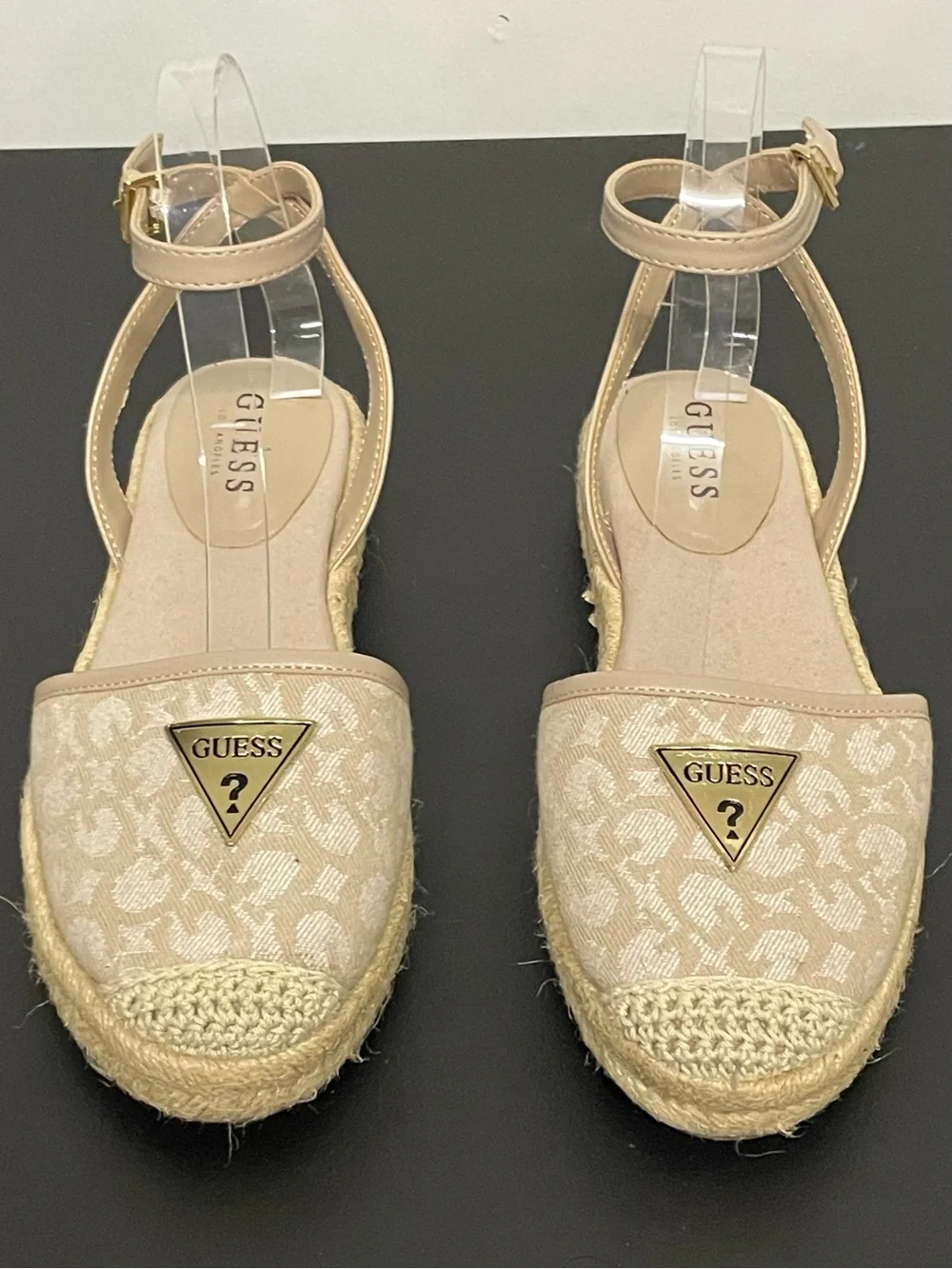NEW Guess Ankle Strap Espadrille Flat Sandals in Tan